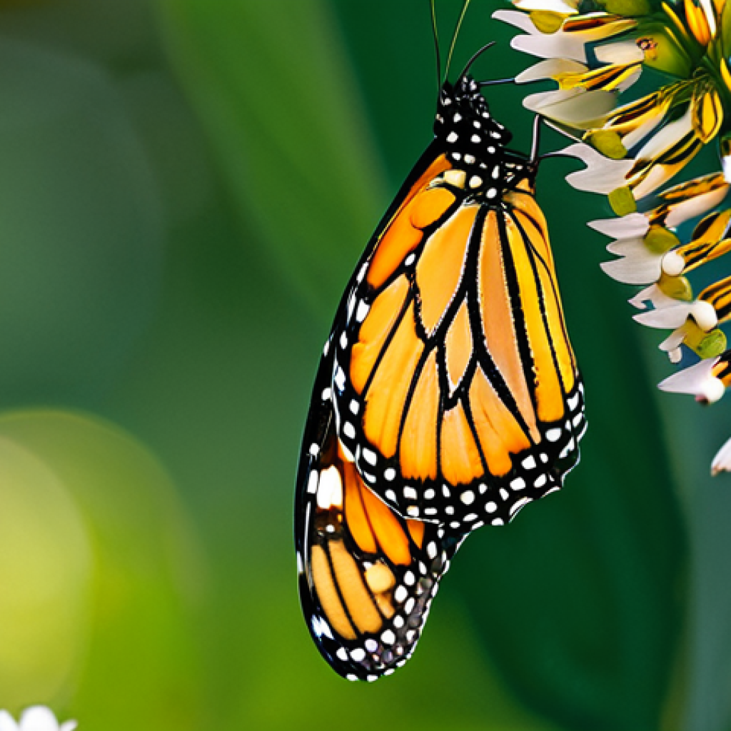 곤충 성장 단계 - Insect Emergence**

"Close-up professional photograph of a monarch butterfly emerging from its chrys...