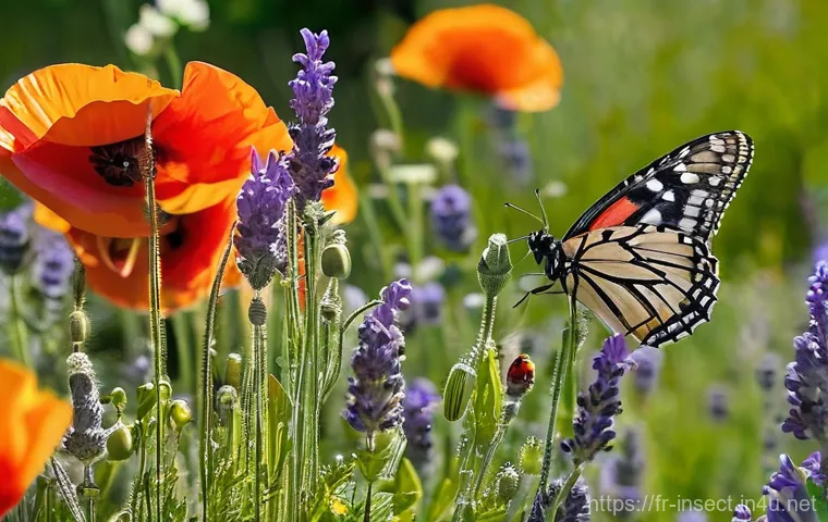 곤충과 기후 변화 - **A vibrant, sun-drenched French garden teeming with life, showcasing the delicate balance of its ec...