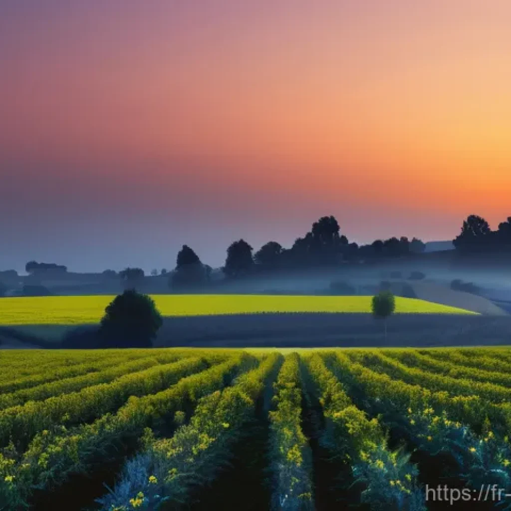 곤충 서식지 및 기후 변화 연구 - **Night's Disruption:** A twilight scene in a rural French setting, depicting the impact of human ac...